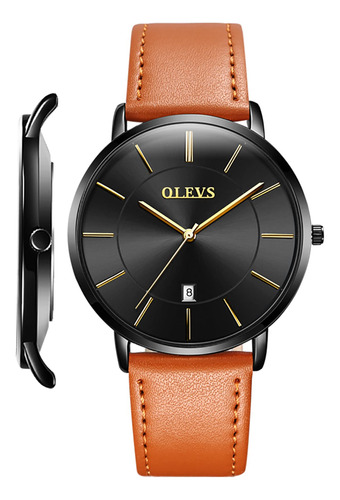 Reloj Olevs Pulsera, De Cuero, Clásico, Resistente Al Agua.