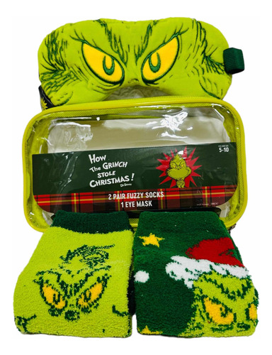 Set Cosmetiquera Grinch Dr.seuss Con Antifaz Y 2 Calcetas