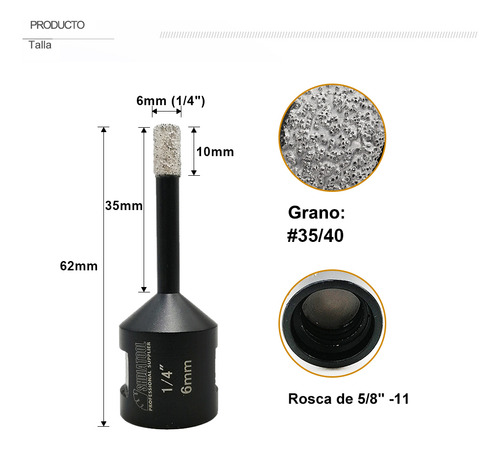 Juego De Brocas De Diamante 4pzs 6/8/25/38mm Cerámic 5/8-11