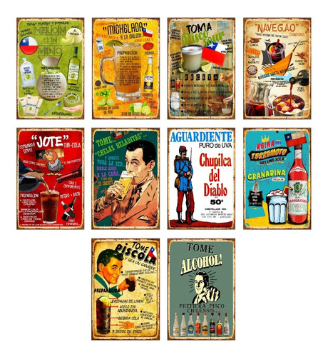 Super Oferta 10 Carteles De Metal Chilenos Quincho Bar 20x30