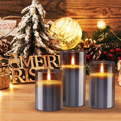 Velas Sin Llama De Cristal Navideño Con Velas Remotas Led Ca