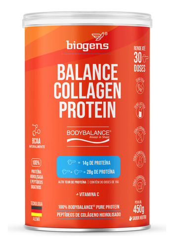 Balance Colágeno Protein - 28g Proteína Por Porção, Bodybalance® - 450g Sabor Neutro - Biogens
