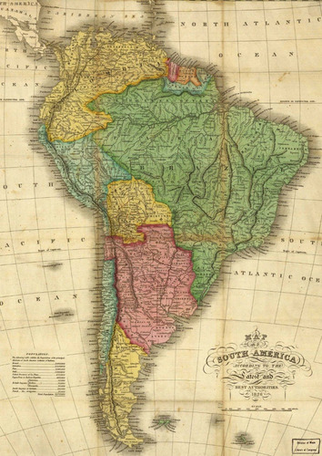 Mapa Antiguo Papel Foto Sudamerica 1826 - 85 X 120 Cm