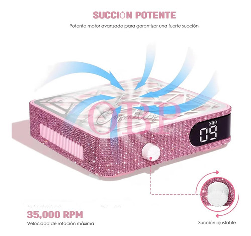 Extractor De Polvo Para Uñas Recargable Con Diamante 48w Rosa