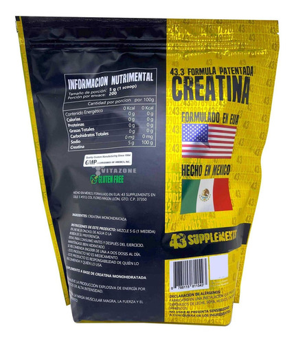 Imagen 6 de 12 de Creatina 1 Kg 200 Servicios 43 Supplements