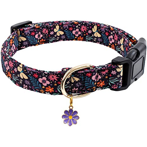 Collar De Perro Con Diseño De Flores Moradas Y Tamaño L