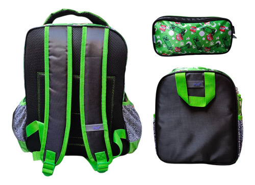 Kit Mochila Lonchera Lapicera Minecraft Creeper Ss Boom Ruz Verde Impresion 3d