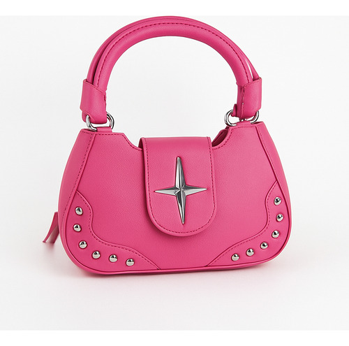 Carteras Minibag Blanco Con Detalles Plateados Milokita Fucsia Lisa Fucsia