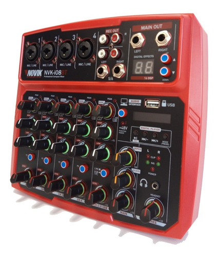 Imagen 2 de 10 de Consola Mixer Novik Nvk-i08bt Placa Sonido Usb Bluetooth 8ch