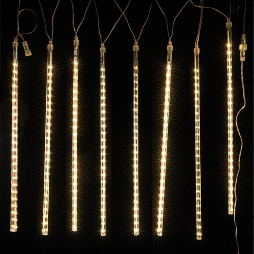 Cascata 8 Tubos LED Queda Chuva 50cm 127/220V Luz Amarela Luzes Branco Quente DBD