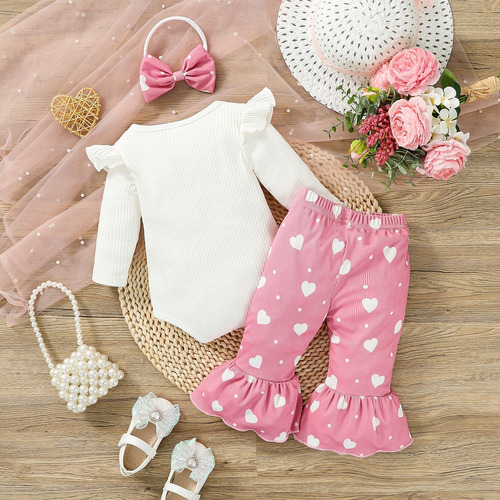 Conjunto Verano Bebé Mameluco De Algodón Y Pantalones Rosa Rosa 3-6 M