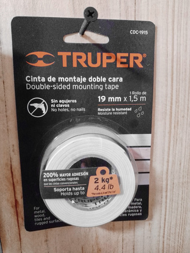 Cinta Doble Faz Montaje 1,5mts X 19mm Truper