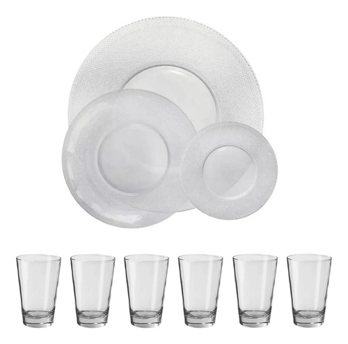 Imagen 1 de 10 de Juego Vajilla 24 Piezas Set De Platos Vasos De Vidrio Durax