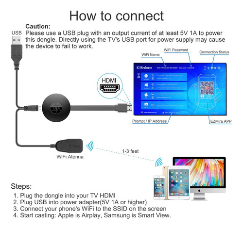 Mirascreen G2 Chromecast Adaptador Inalámbrico De Pantalla H Negro
