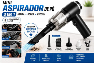 Mini Aspirador Automotivo Portátil Sem Fio Recarregável USB Carro e Teclado