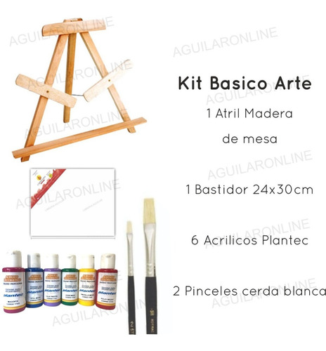 Kit 10art Atril Madera Mesa Acrilicos Pincel Cerda Bastidor
