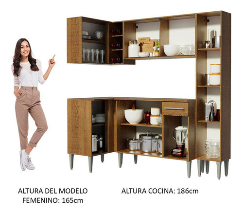 Armario Esquinero Completo 261cm Emilly River Madesa 03 Color Marrón