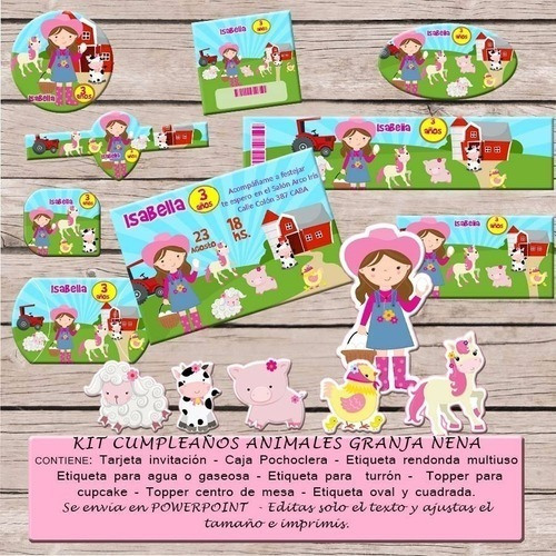 Kit Imprimible Editable Cumpleaño Animales De La Granja Niña