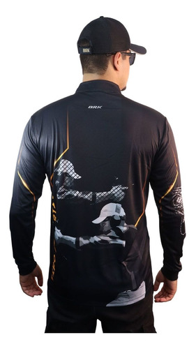 Imagem 3 de 7 de Camisa Tiro Esportivo Brk Preto Com Dourado Com Fpu 50+