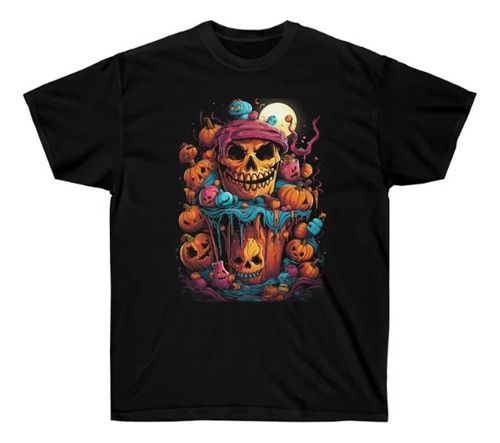 Polera Unisex Calavera Calabazas Halloween Algodon Estampado