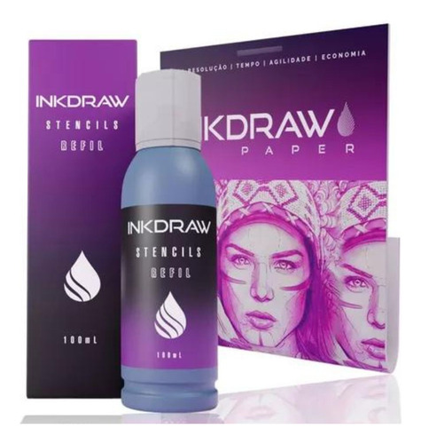 Tinta Inkdraw Stencil 100 Ml + 50 Inkdraw Paper Kit Completo