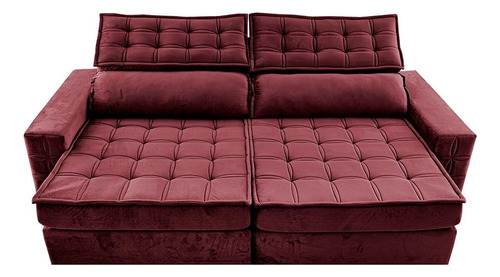 Sofá Retrátil 2,95m Cama Inbox Big Star. Com Softgel d40 Cor Vinho