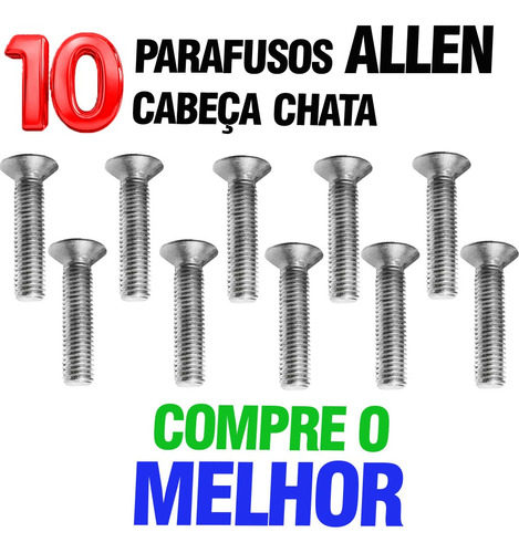 Parafuso Allen Cabeça Chata M10 X 70 Aço Inox A2 - 10 Peças