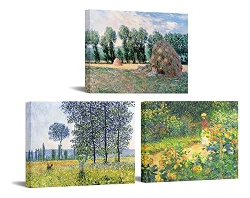 Artsbay 3 Piezas De Arte Lienzo De Claude Monet, Decora...