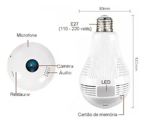 Cámara Ip Lámpara De Seguridad Vr 360 Con Visión Nocturna