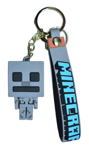 Llavero Goma 3d Pvc + Correa Personaje Esqueleto Minecraft