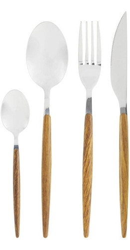 Set De Cubiertos 16 Pcs Acero Inoxidable Madera