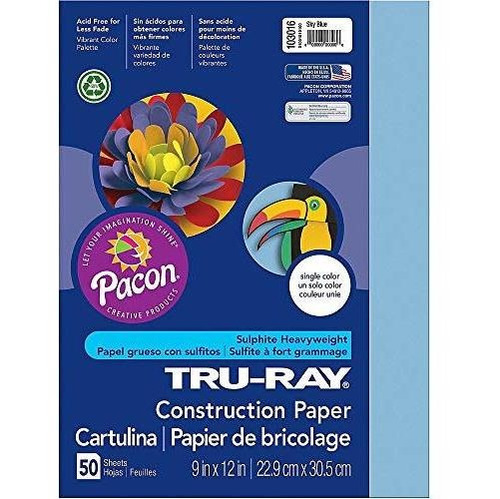 Papel Construcción Tru-ray, 76 Lb, 9x12, Azul Cielo, 50