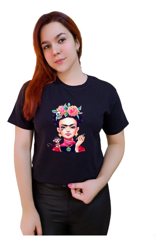 Polera Dama Estampada 100%algodon Diseño Frida Exclusivo 544