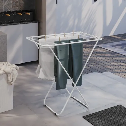 Varal Roupa Chão Slim Sem Abas Branco Pequeno Resistente Aço Carb...