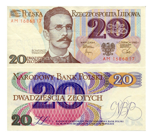 Billete De Polonia 20 Zlotych Gral R Traugutt Nvo Sn C. 1982