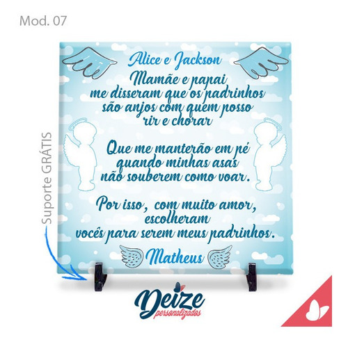 Imagem 8 de 8 de Convite Para Madrinha De Batizado Em Azulejo 20x20 Kit C/5un