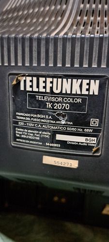 Televisor Coror De Tubo 20 Telefunken + Remoto - No Prende!! (Usado)
