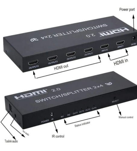 Imagem 3 de 6 de Splitter Switch Matriz 2x4 Hdmi 4k 2k Ultra Full Hd 3d Fonte