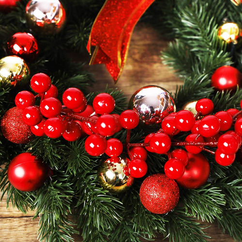 Paquete 24 Tallos Bayas Rojas Artificiales Para Navidad