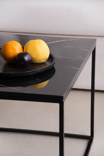 Mesa Ratona Moderna Cuadrada Hierro Estante Simil Marmol