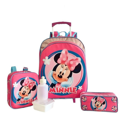 Imagem 1 de 10 de Kit Mochila Infantil Minnie Mouse Lisa M Rodinhas Menina F5