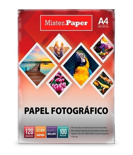 Resma 100hjs. Papel  Fotográfico Glossy 120grs. Mister Paper