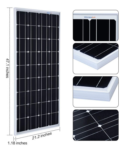 Imagen 2 de 4 de Winnewsun - Panel Solar Monocristalino De 100 Vatios Para Ho