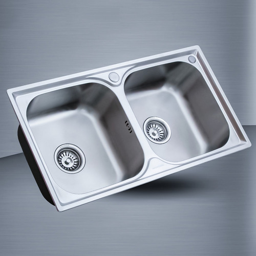 Lavaplatos Clasico Doble 78x43 Con Llave Acero Inoxidable