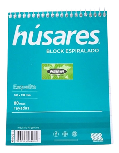 Block Espiralado Esquelita Husares 6406 A6 Rayado 80 Hojas