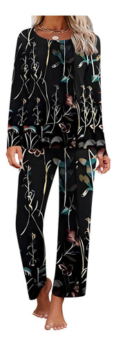 Conjunto De Pijama 3d Para Mujer Con Cuello Redondo Y Manga
