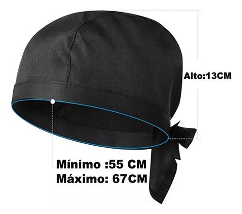 6 Gorros Para Chef Gorro Cocinero Ajustable Bucanero Unisex Negro 54.8cm-62.99cm