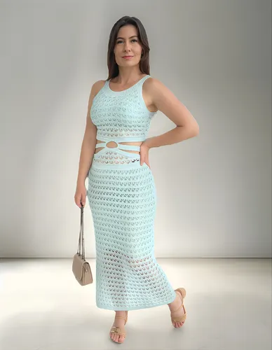 Vestido Longo Tricot Feminino Carol Elegante Sem Manga