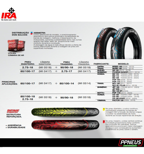 Par Pneus Moto Ira C/ Câm 2.75-17 47p Tt + 90/90-18 57p Tt