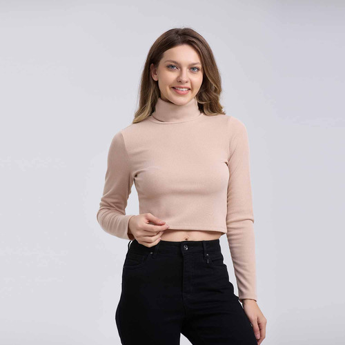 Polera Mujer Rib Lisa Beige Fashion's Park